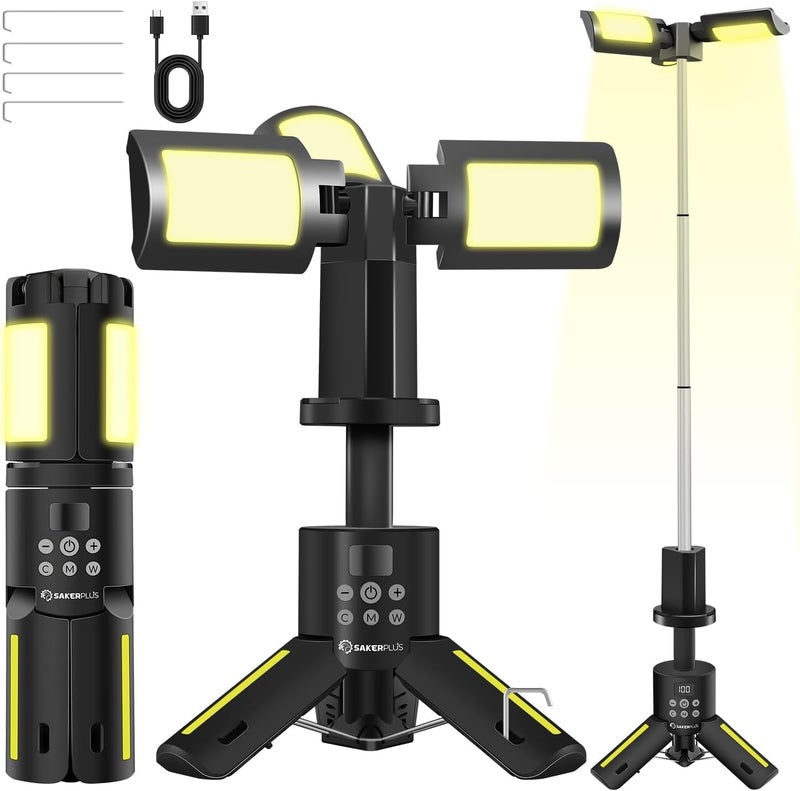 SakerPlus Portable Camping Lights with Stand, 5000LM Rechargeable LED Flashlight, 9 Color Modes, Collapsible Camping Lantern Tent Light with Magnetic Base for Power Outages, Camping & Emergency(Black) - Image 1